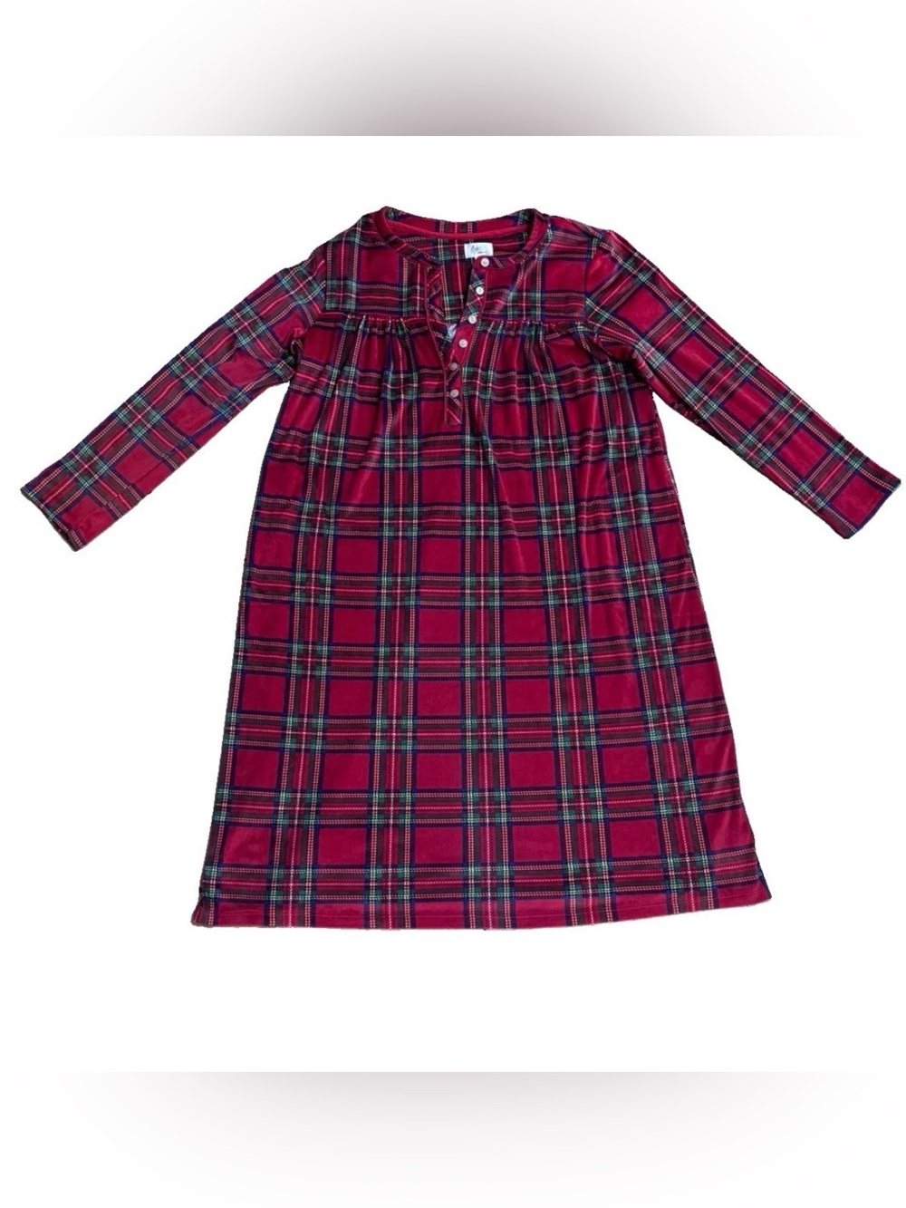 ARIA Collection Women’s Nightgown Small Red Green Blue Plaid Long Sleeve Fleece